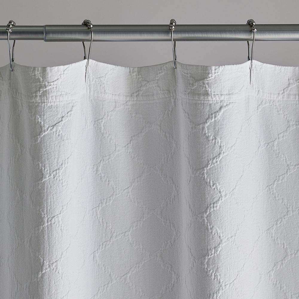 Shoreline Matelasse 72 in. White Cotton Shower Curtain - Super Arbor