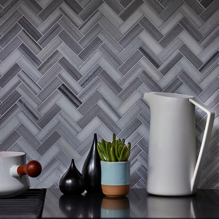 Jeffrey Court Zebra Plains Gray Herringbone 11 in. x 12.75 in. x 10 mm Polished Marble Mosaic Wall/Floor Tile