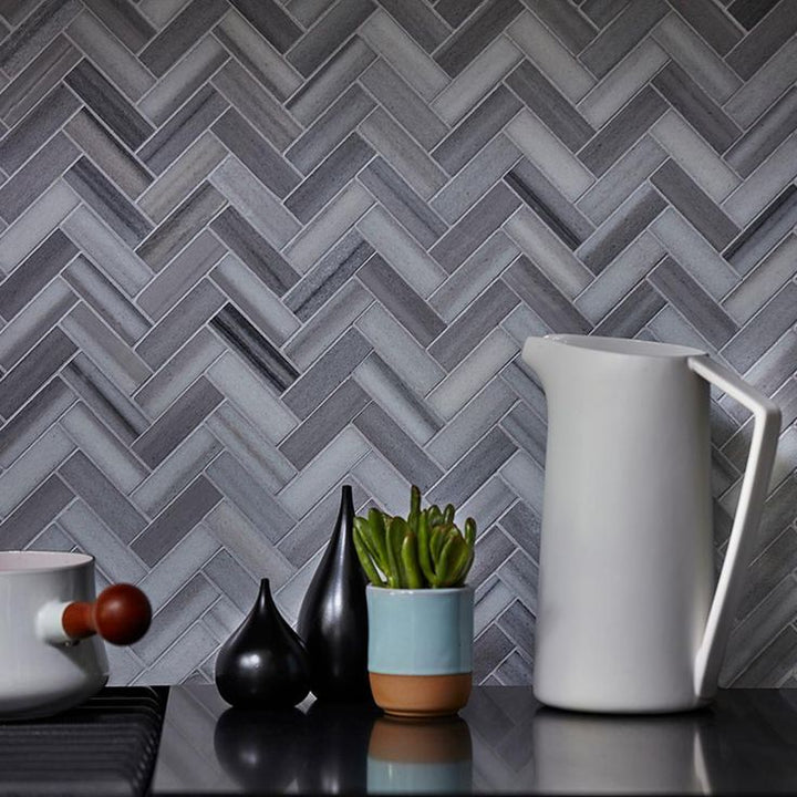 Jeffrey Court Zebra Plains Gray Herringbone 11 in. x 12.75 in. x 10 mm Polished Marble Mosaic Wall/Floor Tile