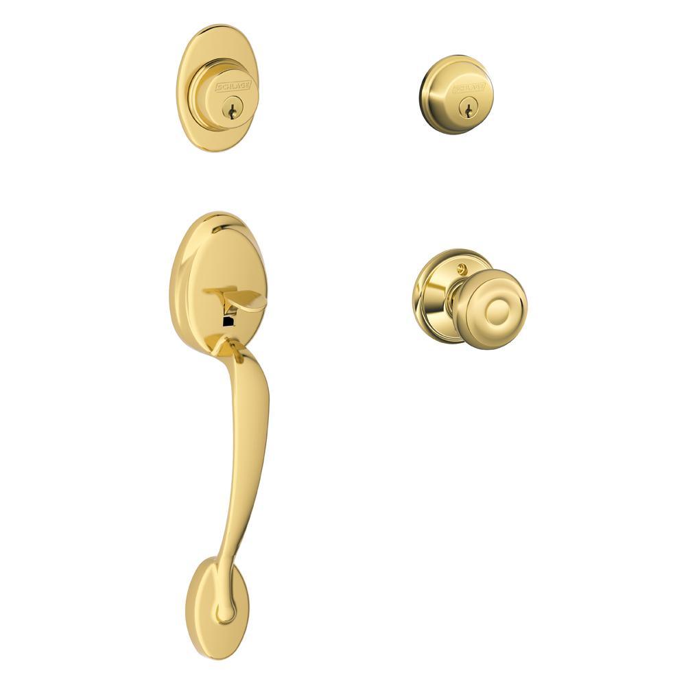 Plymouth Antique Brass Double Cylinder Deadbolt with Georgian Knob Door Handleset - Super Arbor