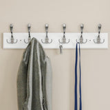 27.75 in. L White Rail-Mounted Wall Hook Hanging Rack with 6 Hooks