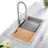 All-in-One Drop-In Stainless Steel 33 in. 4-Hole 50/50 Double Bowl Workstation Sink with Faucet and Accessories Kit - Super Arbor
