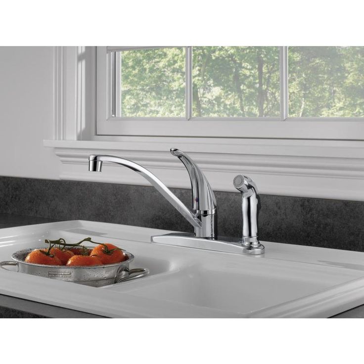 Peerless Choice Chrome 1-Handle Deck-Mount Low-Arc Handle Kitchen Faucet