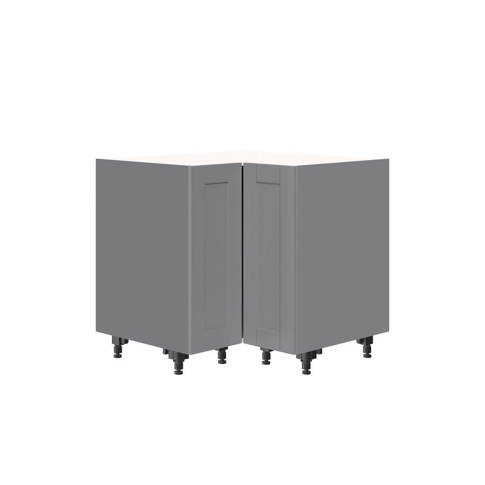 Shaker Assembled 36 in. x 34.5 in. x 24 in. Corner Base Cabinet with Lazy Susan Turn Table Accessory in Gray - Super Arbor