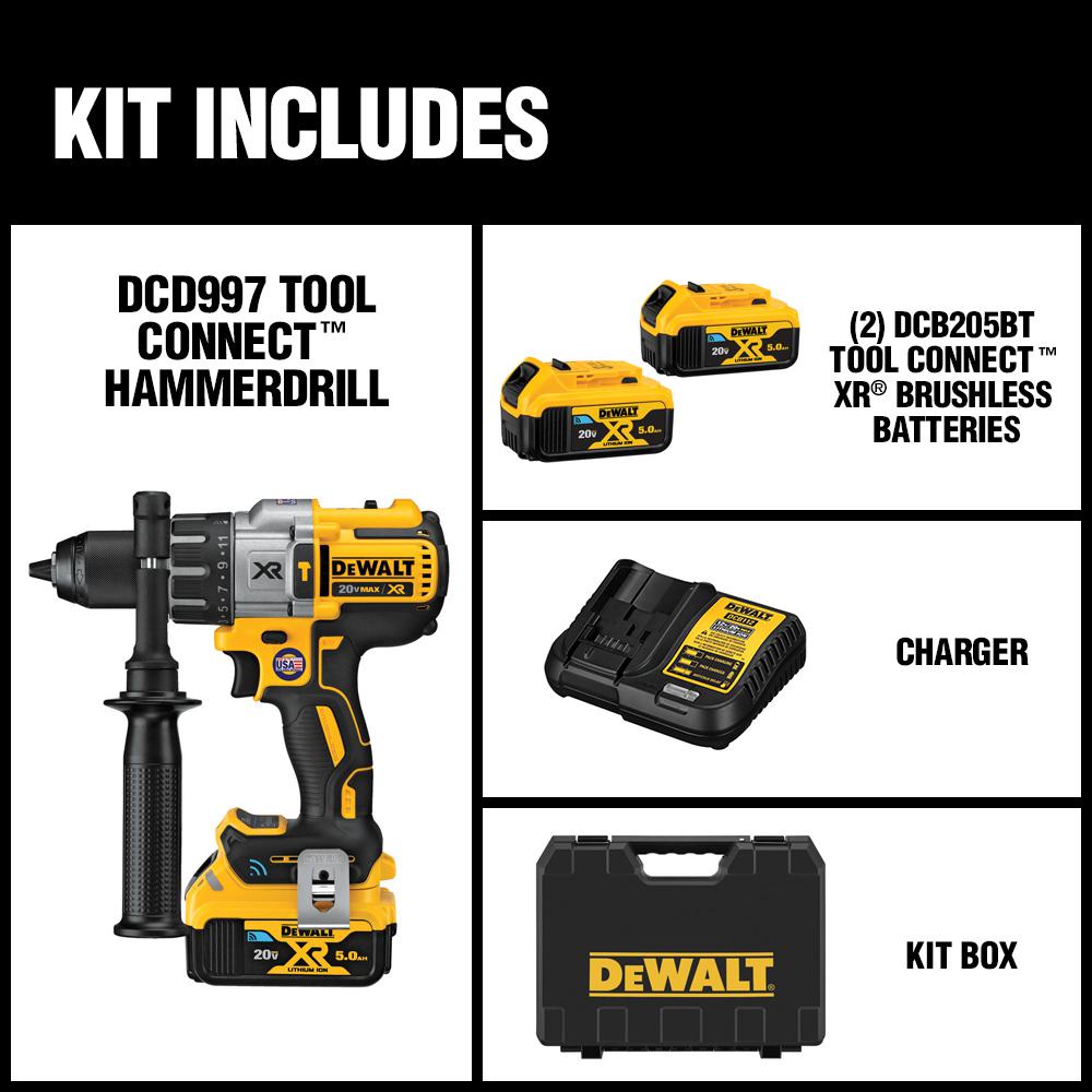 20-Volt MAX XR with Tool Connect Premium Brushless Lithium Ion Hammer Drill/Driver with (2) 5Ah Batteries,Charger & Case - Super Arbor