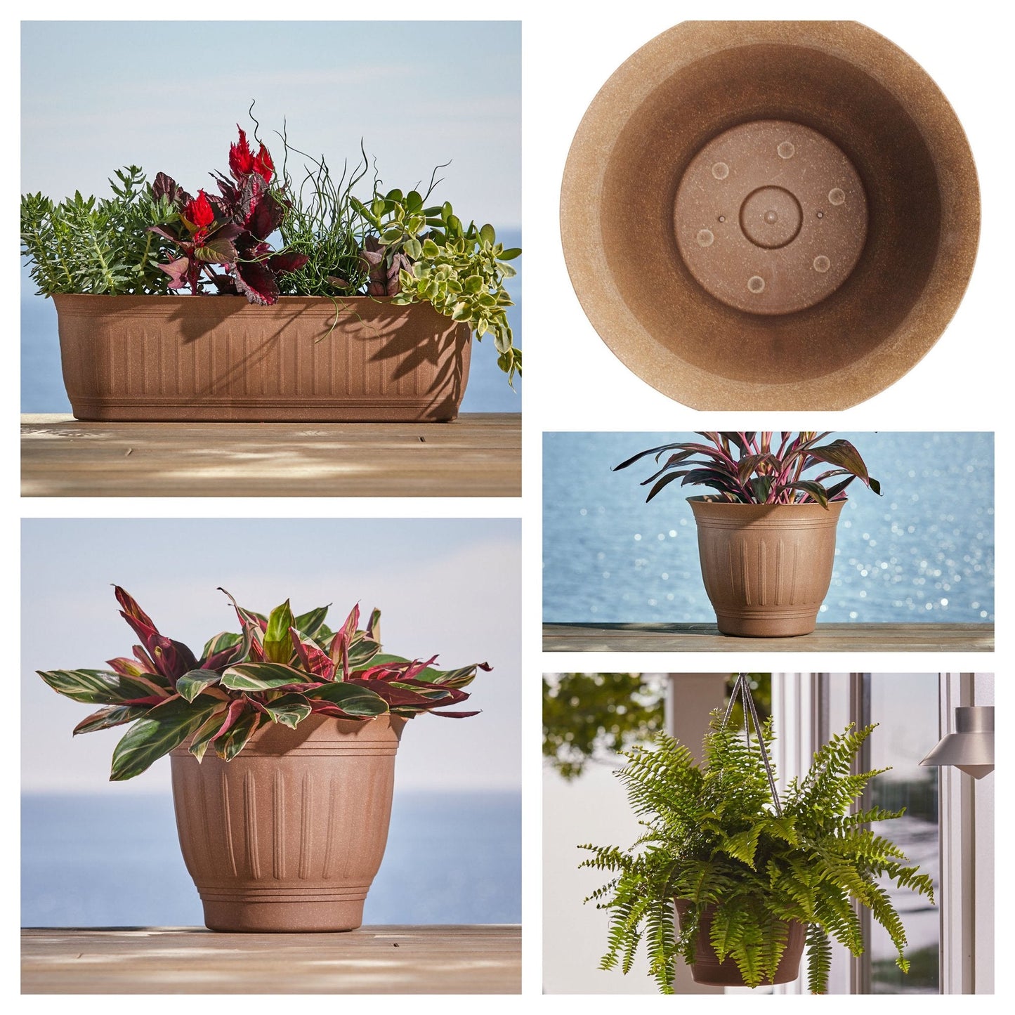 Bloem Colonnade Wood Resin Planter 8" Dark Earth