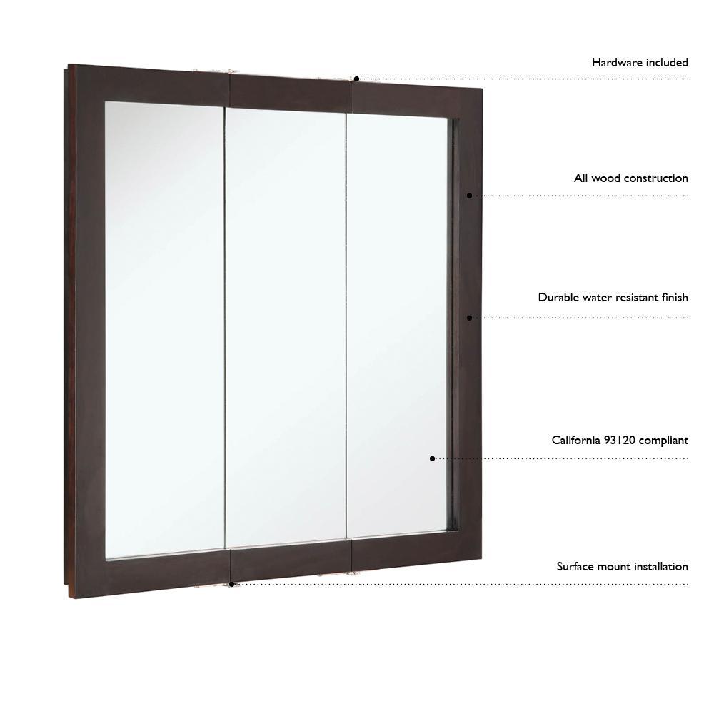 Ventura 48 in. W x 30 in. H x 6 in. D Framed Tri-View Surface-Mount Bathroom Medicine Cabinet in Espresso - Super Arbor