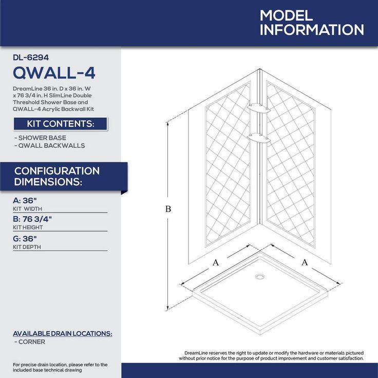 DreamLine 36 in. D x 36 in. W x 76-3/4 in. H Shower Kit in White – SlimLine Shower Base with QWALL-5 Backwall
