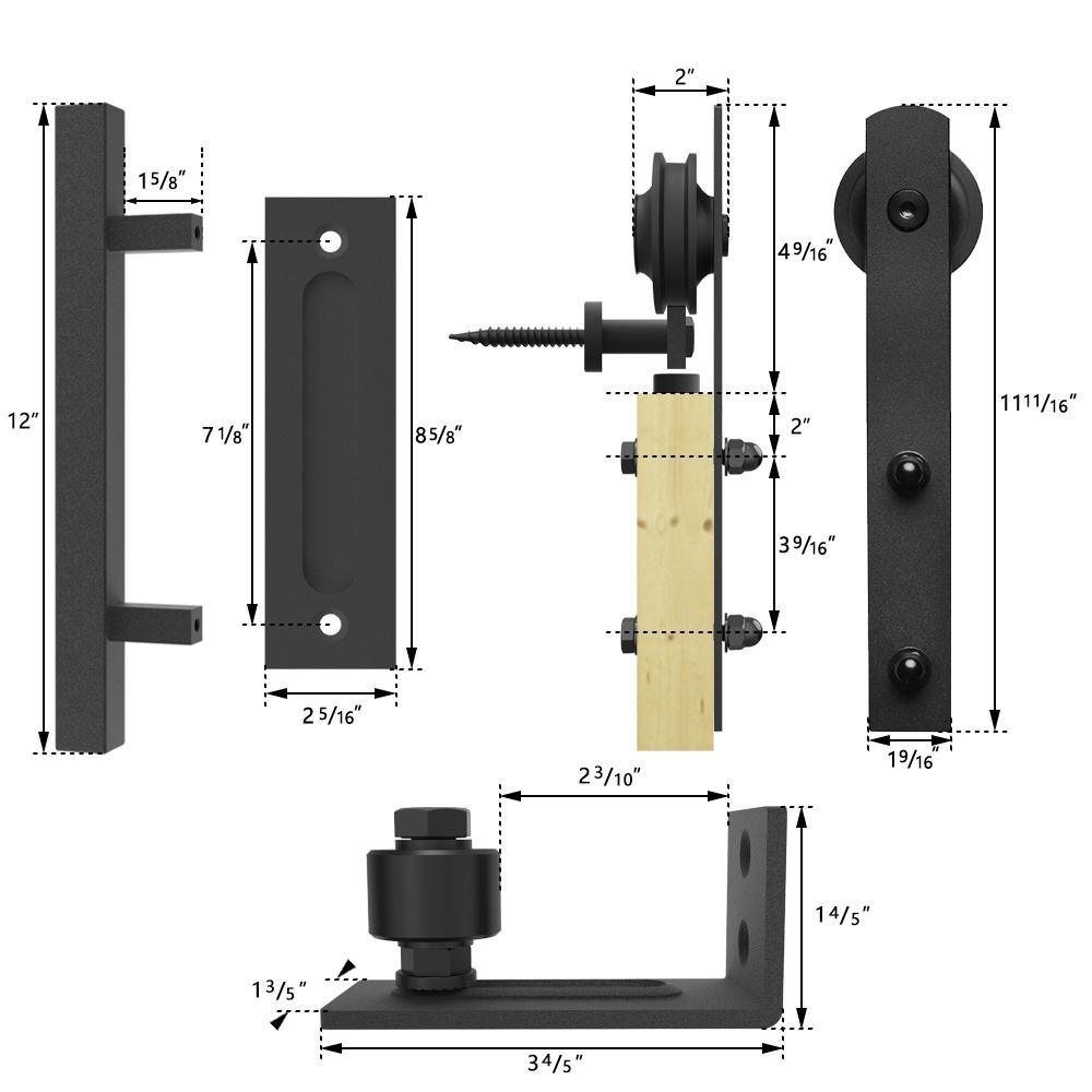 5 ft./60 in. Black Steel Straight Strap Sliding Barn Door Track and Hardware Kit with 12 in. Square Handle & Floor Guide - Super Arbor