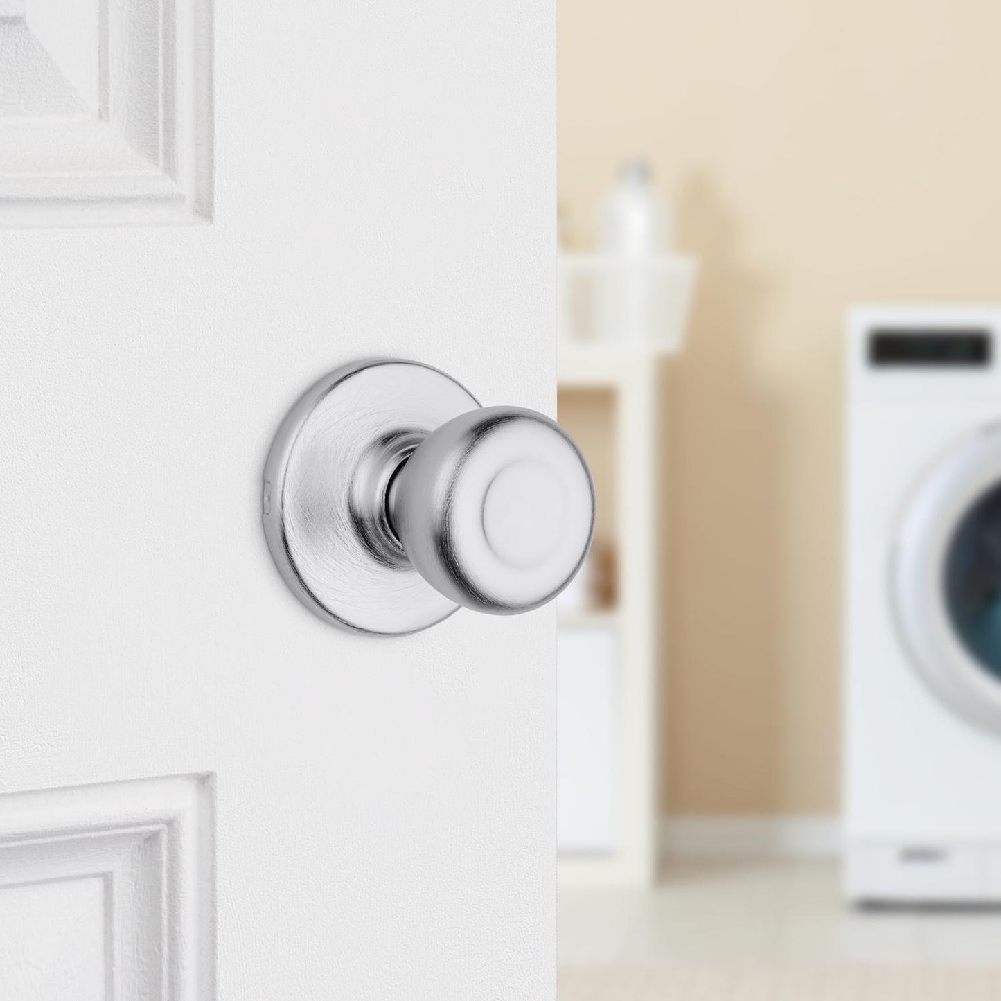 Kwikset Tylo Passage Door Knob, Satin Chrome, ANSI/BHMA Grade 3, Fits 1-3/8 to 1-3/4 in Doors