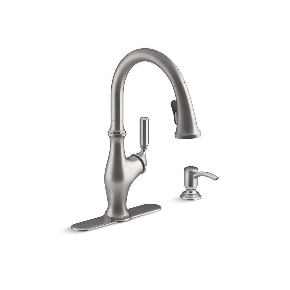 Worth Single-Handle Pull-Down Sprayer Kitchen Faucet in Vibrant Stainless - Super Arbor