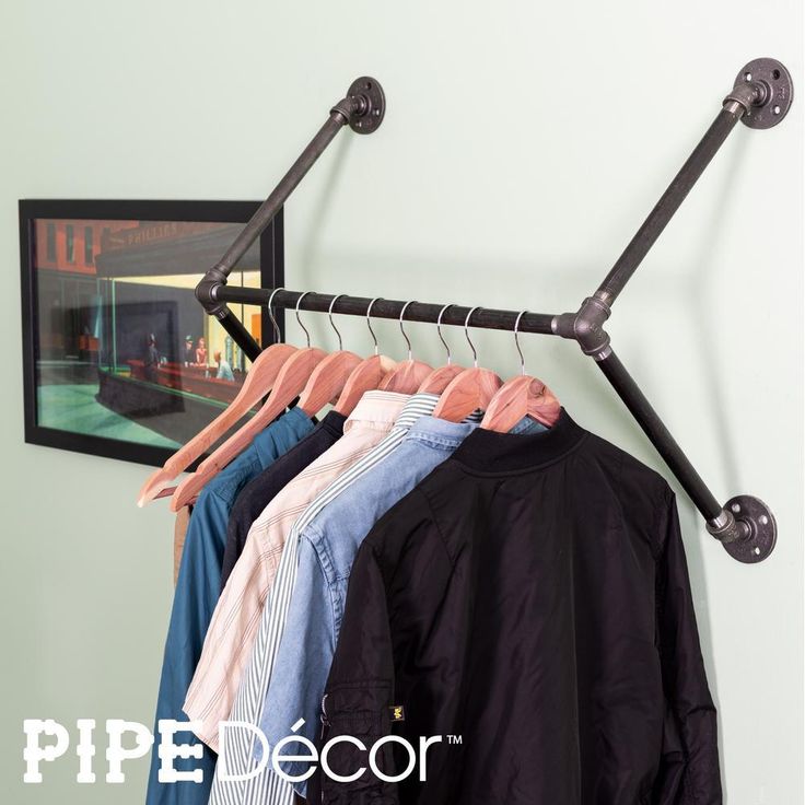 1/2 in. x 2 ft. L Black Pipe Quad Flange Wall Mounted Clothing Rack Kit