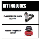 6 Gal. 150 PSI Portable Electric Air Compressor and 15-Gauge Finish Nailer Combo Kit (2-Tool) - Super Arbor