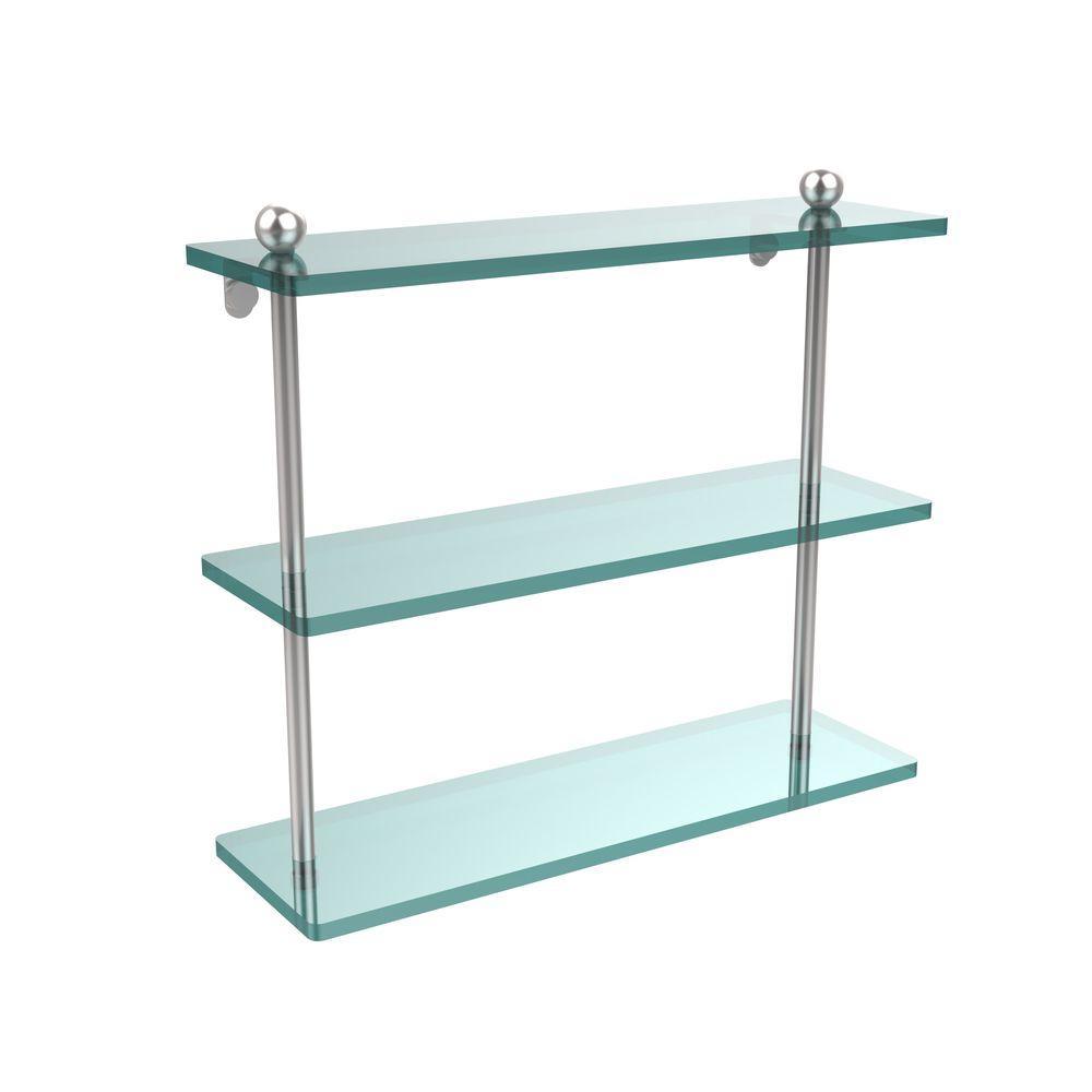 16 in. L x 15 in. H x 5 in. W 3-Tier Clear Glass Bathroom Shelf in Satin Nickel - Super Arbor