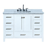 Cambridge 55 in. Bath Vanity in White with Marble Vanity Top in Carrara White with White Basin - Super Arbor