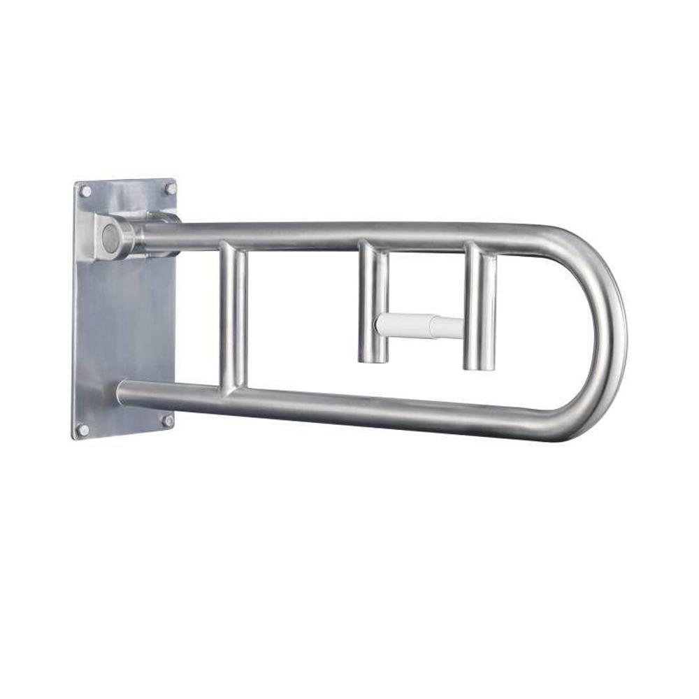 30 in. x 1-1/4 in. Flip-up Screw Grab Bar with Paper Holder in Peened Stainless Steel - Super Arbor