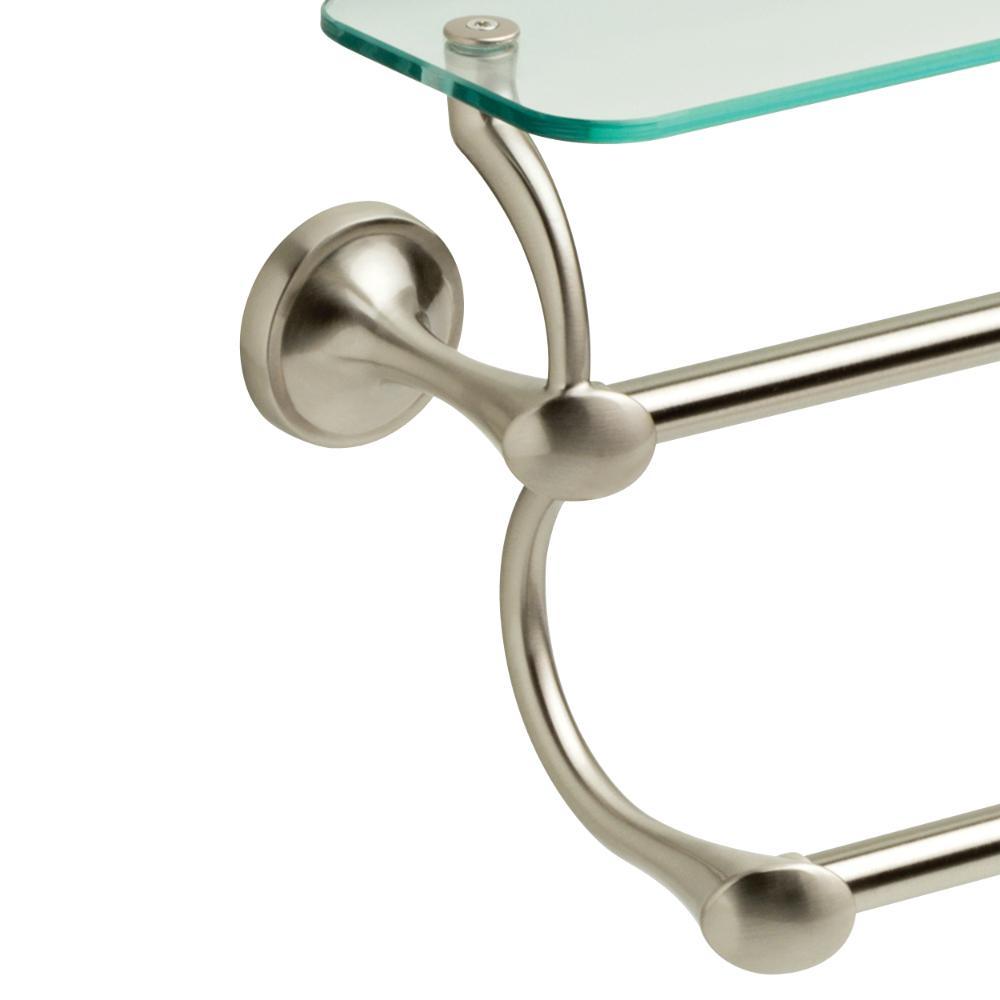 18 in. Glass Shelf with Double Towel Bar in SpotShield Brushed Nickel - Super Arbor