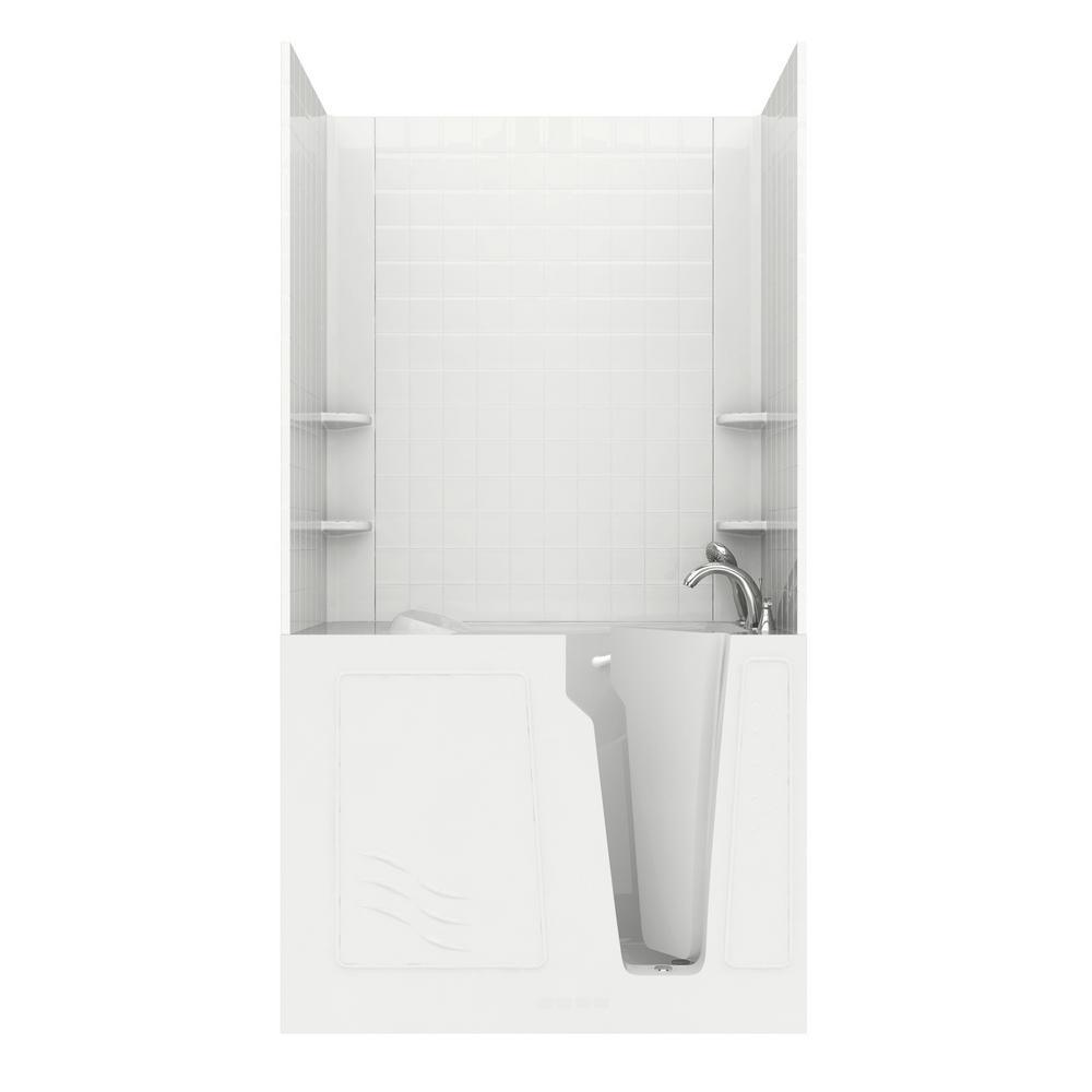 Rampart Nova Heated 5 ft. Walk-in Whirlpool Bathtub with 6 in. Tile Easy Up Adhesive Wall Surround in Biscuit - Super Arbor