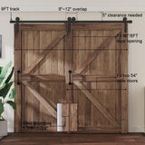 9 ft./108 in. Single Track Bypass Sliding Barn Door Hardware Kit for Double Doors Low Ceiling - Super Arbor