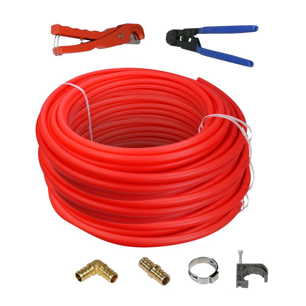 1/2 in. x 500 ft. PEX Tubing Plumbing Kit with Crimper, Cutter Tools Barb Elbow Straight Coupling and Plug, Full Strap - Super Arbor