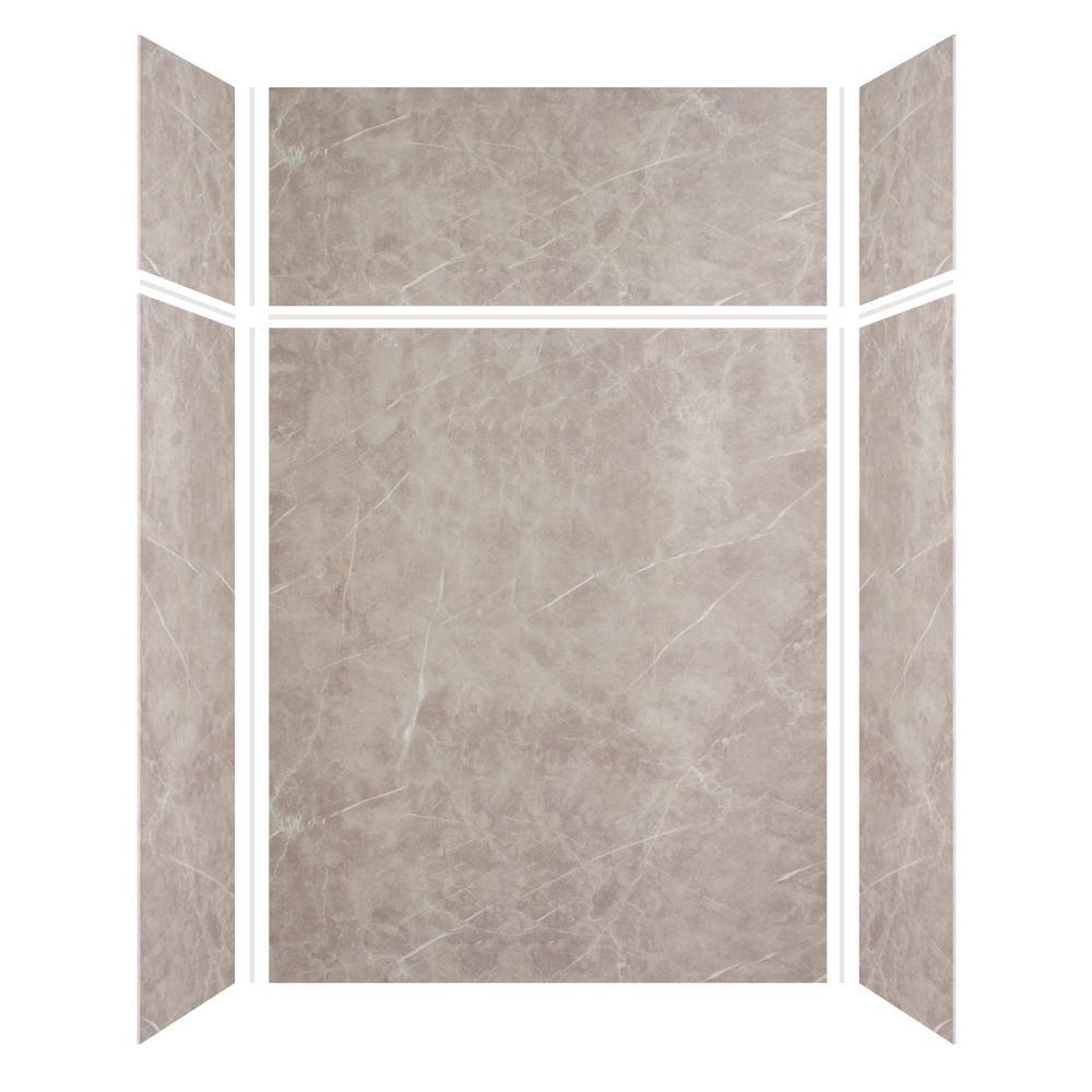 Expressions 36 in. x 60 in. x 72 in. 3-Piece Easy Up Adhesive Alcove Shower Wall Surround in White - Super Arbor