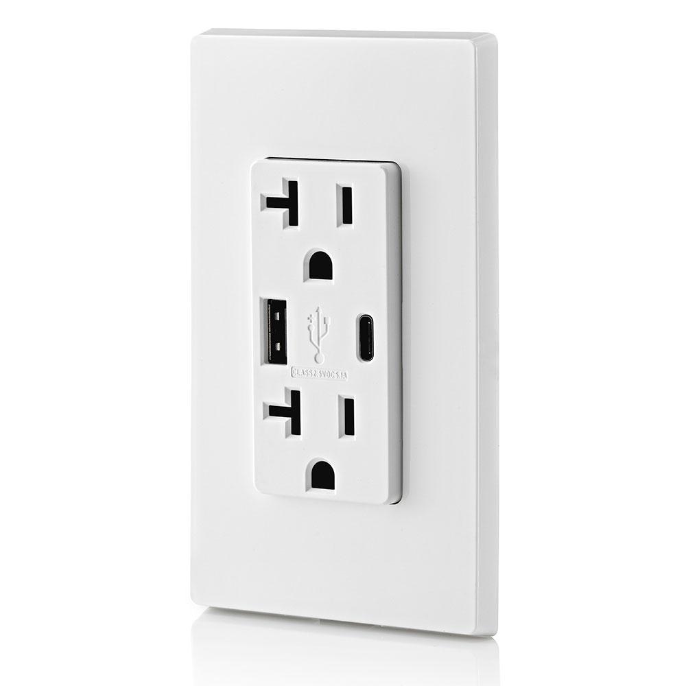 20 Amp Tamper Resistant Duplex Outlet with Type A and Type-C USB Chargers, White - Super Arbor