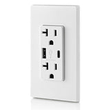 20 Amp Tamper Resistant Duplex Outlet with Type A and Type-C USB Chargers, White - Super Arbor
