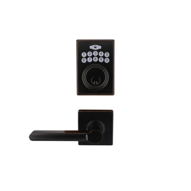Square Aged Bronze Electronic Keypad Single Cylinder Deadbolt with Tonbridge Hall and Closet Door Lever Combo Pack