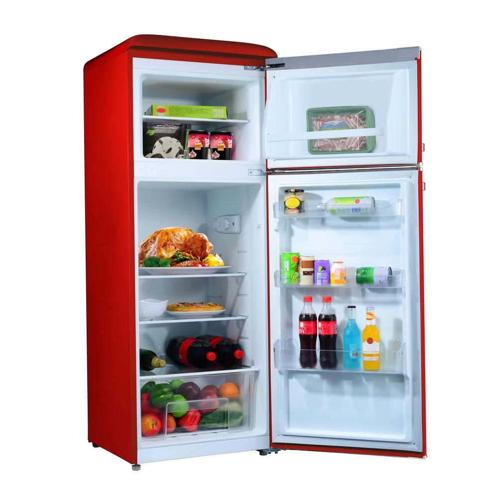 7.6 cu.ft. Retro Mini Refrigerator with Dual Door and True Freezer in Red - Super Arbor