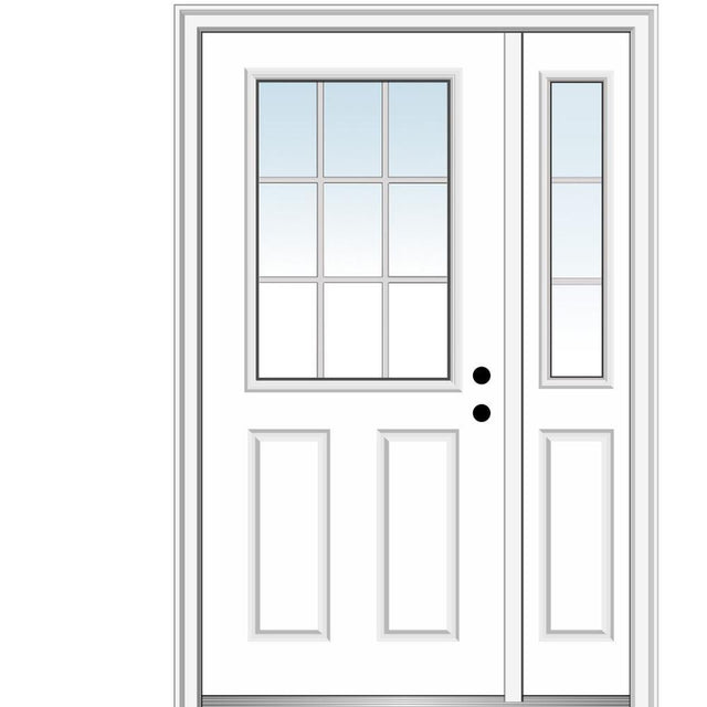 53 in. x 81.75 in. Internal Grilles Left Hand 1/2 Lite 2-Panel Classic Primed Steel Prehung Front Door with Sidelite