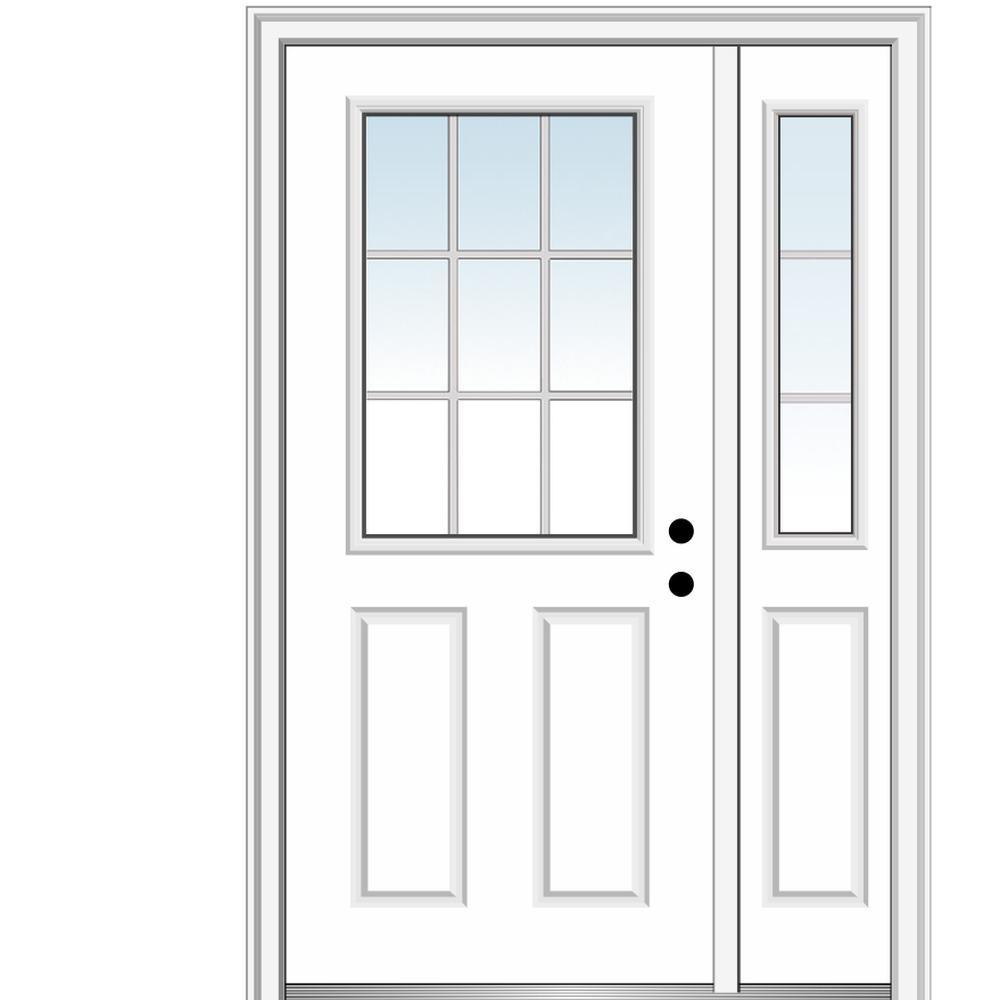 53 in. x 81.75 in. Internal Grilles Left Hand 1/2 Lite 2-Panel Classic Primed Steel Prehung Front Door with Sidelite - Super Arbor