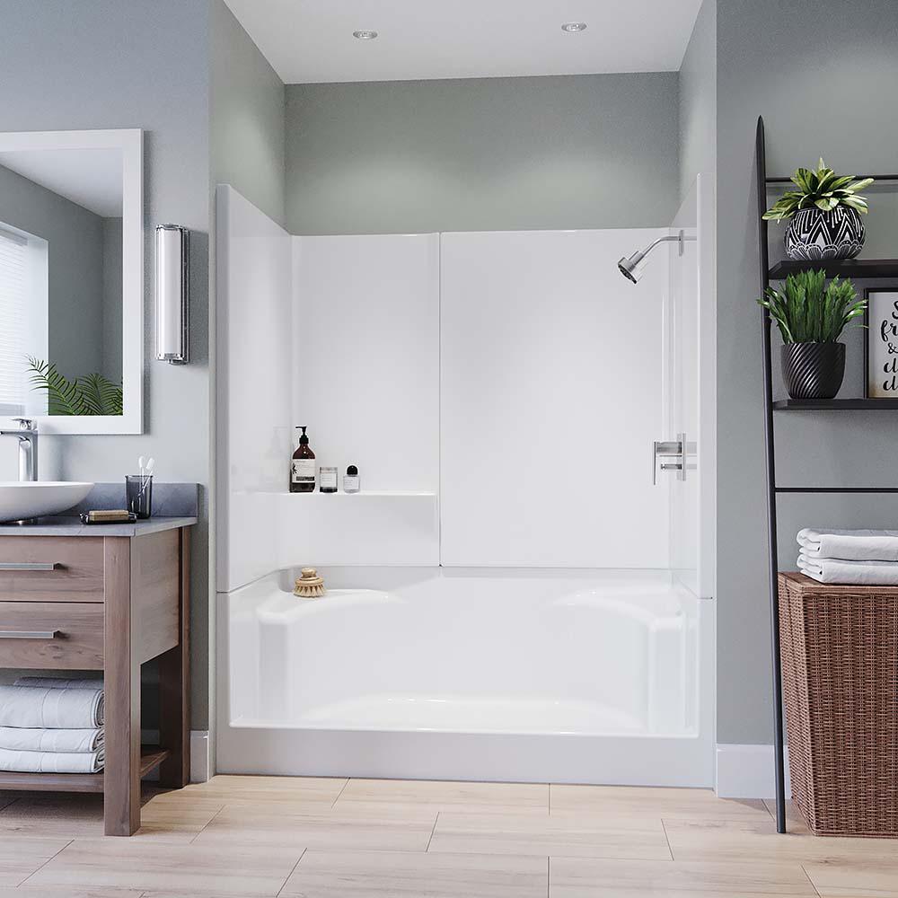 Varia 60 in. x 34 in. x 72 in. 3-Piece Shower Stall with 2 Seats and Center Drain in White - Super Arbor