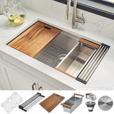 30 in. Single Bowl Undermount 16-Gauge Stainless Steel Ledge Kitchen Sink with Sliding Accessories - Super Arbor