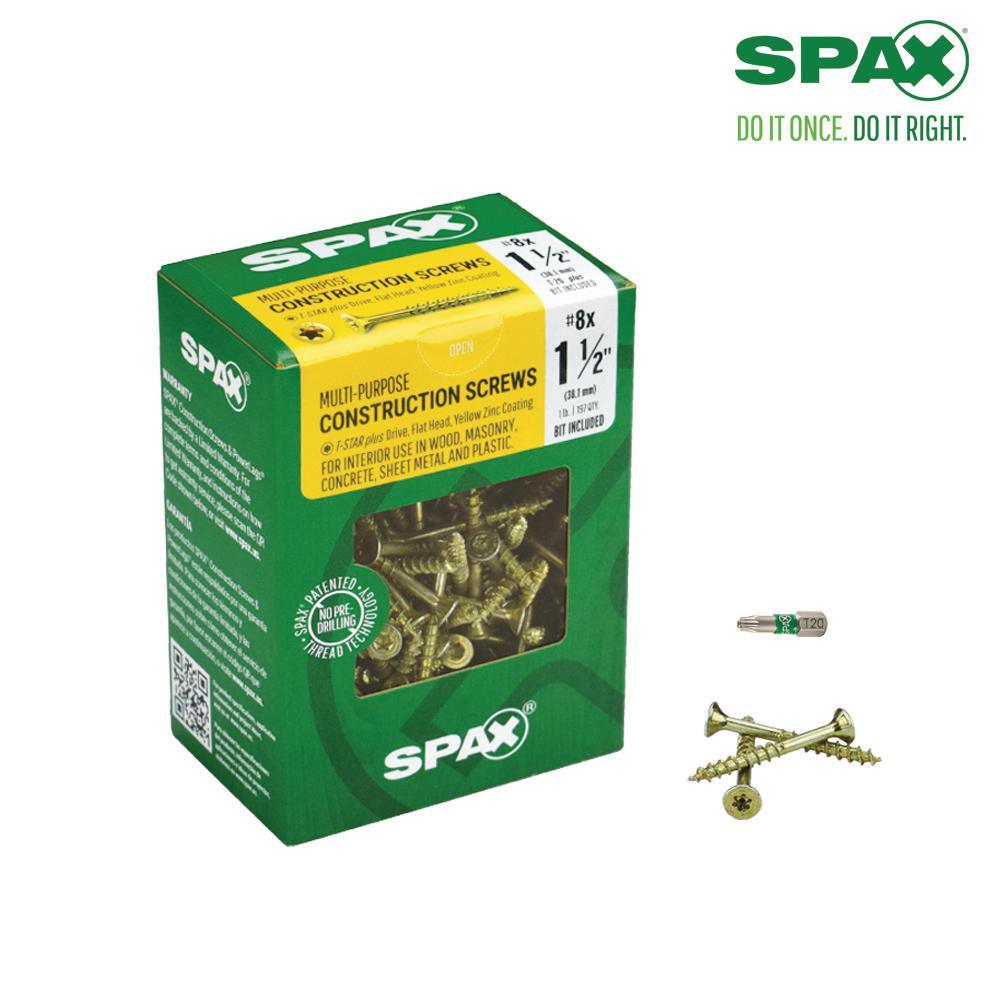 #8 x 1-1/2 in. T-Star Plus Drive Flat-Head Partial Thread Yellow Zinc Coated Multi-Material Screw (197 per Box)