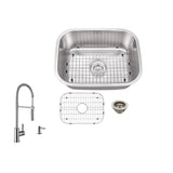 All-in-One Undermount 18-Gauge Stainless Steel 24 in. 0-Hole Single Bowl Bar Sink with Pull Down Faucet