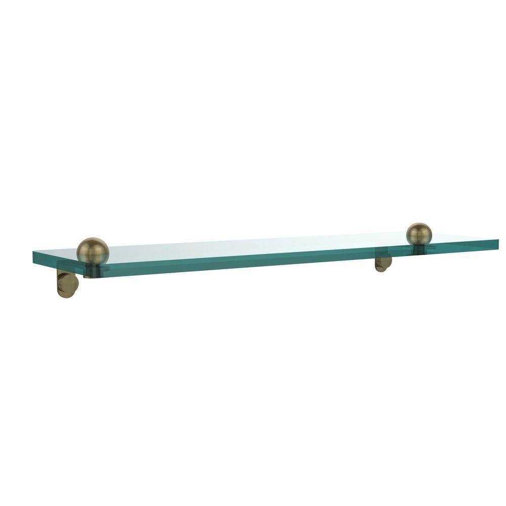 16 in. L x 2 in. H x 5 in. W Clear Glass Vanity Bathroom Shelf in Satin Nickel - Super Arbor