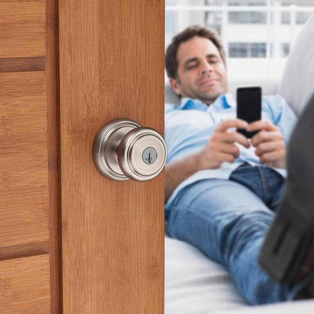 Baldwin Prestige Alcott Satin Nickel Entry Door Knob with SmartKey Security