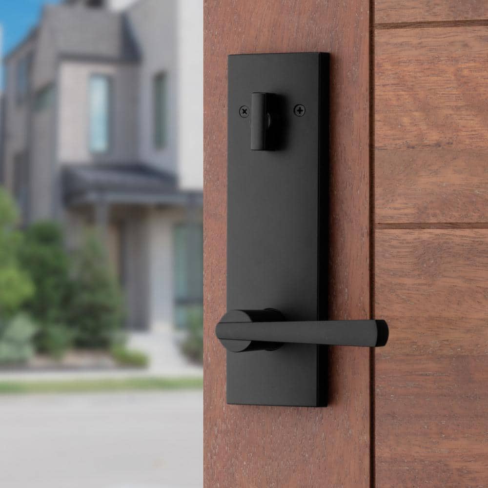 Baldwin Prestige Spyglass Matte Black Universal Entrance Door Handleset with SmartKey Security