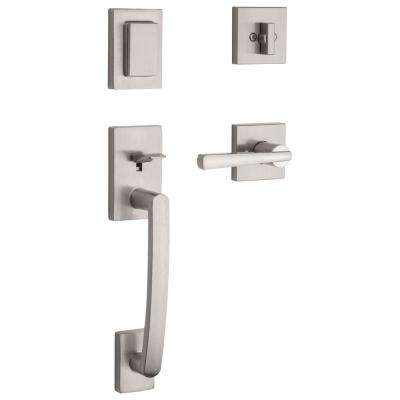 Baldwin 
    Prestige Spyglass Single Cylinder Satin Nickel Door Handleset with Square Spyglass Door Lever Feat SmartKey Security - Super Arbor