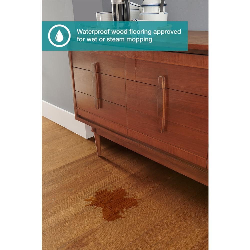 Pergo Defense+ Barnes Oak 3/8 in. T x 7.5 in. W Click Lock Distressed Engineered Hardwood Flooring (24.5 sq.ft./case)