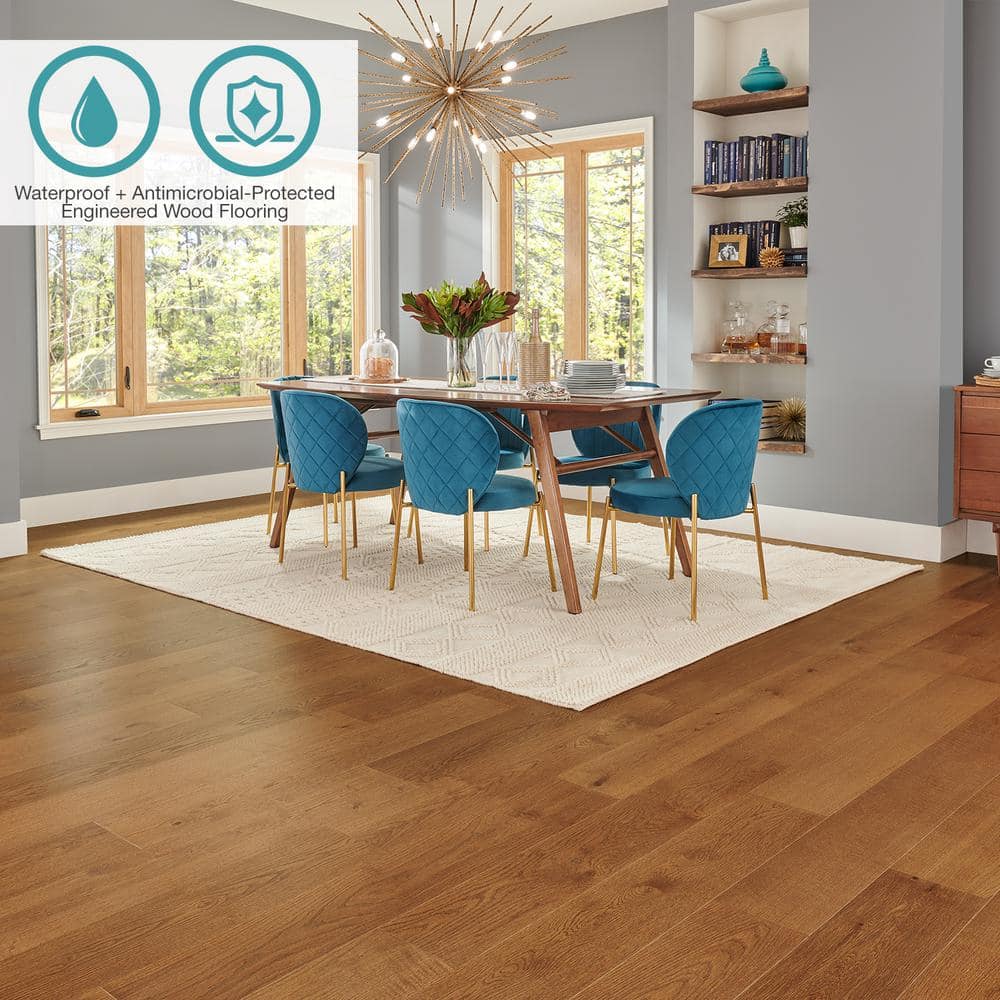 Pergo Defense+ Barnes Oak 3/8 in. T x 7.5 in. W Click Lock Distressed Engineered Hardwood Flooring (24.5 sq.ft./case)