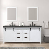 Eviva Dallas 84 in. W x 22 in. D x 34 in. H Double Bath Vanity in White with Black Granite Top with Black Sinks