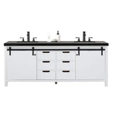 Eviva Dallas 84 in. W x 22 in. D x 34 in. H Double Bath Vanity in White with Black Granite Top with Black Sinks