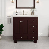Eviva Acclaim 30 in. W x 22 in. D x 34 in. H Bath Vanity in Teak with White Carrara Quartz Top with White Sink