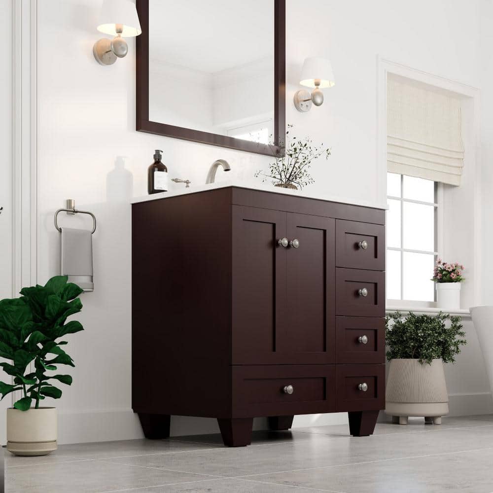 Eviva Acclaim 30 in. W x 22 in. D x 34 in. H Teak Bathroom Vanity with White Carrara Marble Top and White Undermount Sink