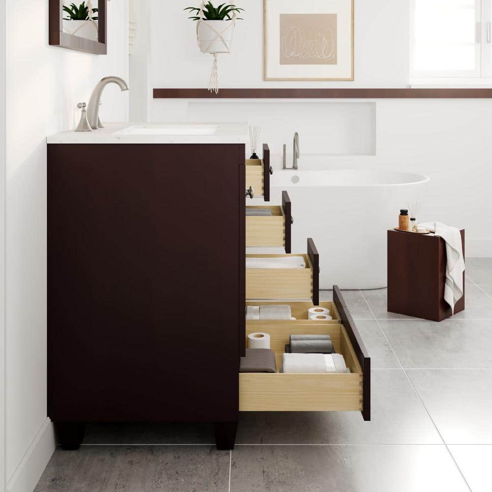 Eviva Acclaim 30 in. W x 22 in. D x 34 in. H Teak Bathroom Vanity with White Carrara Marble Top and White Undermount Sink