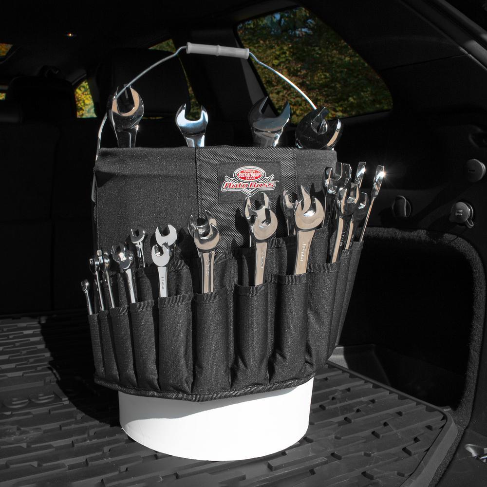 BUCKET BOSS Wrench Boss 5 Gal. Bucket Tool Organizer with 36 Pockets for Wrench Sets and Open Center Bulk Storage in Black - Super Arbor