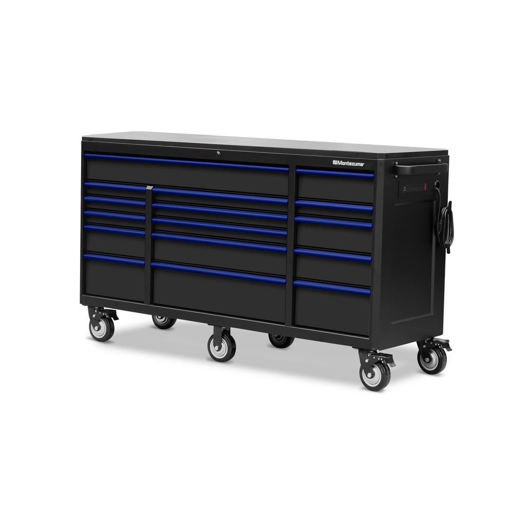 24 in. x 72 in. 26-Drawer Tool Chest and Cabinet Combo with Power and USB Outlets in Black and Blue - Super Arbor