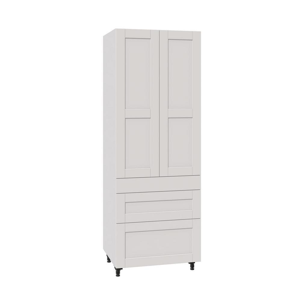 Shaker Assembled 30 in. x 94.5 in. x 24 in. Pantry Cabinet w/ 2-Inner Drawers & Three Pull Out Drawers in Vanilla White - Super Arbor