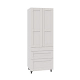 Shaker Assembled 30 in. x 94.5 in. x 24 in. Pantry Cabinet w/ 2-Inner Drawers & Three Pull Out Drawers in Vanilla White - Super Arbor
